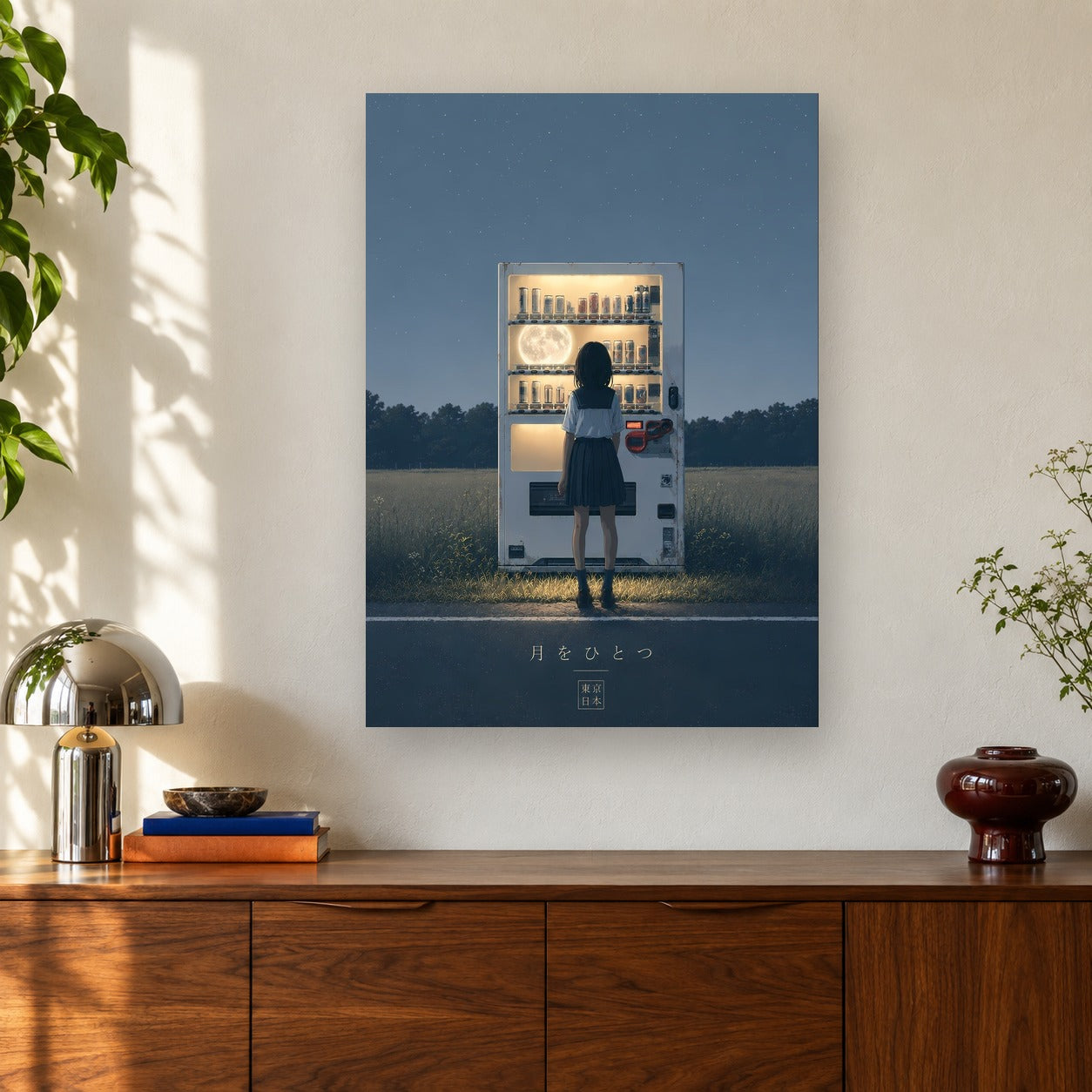 One Moon Please shown on a wall